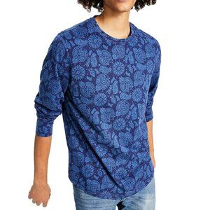NEW Mens Sun + Stone Printed Shirt Blue Round Neck Long Sleeve Medium Cotton Ble